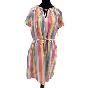 Draper James Midi Dress Womens L NEW Rainbow Striped‎ Preppy Flutter Sleeve RSVP